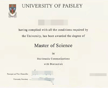 Fake degree from University of Paisley. Very good quality